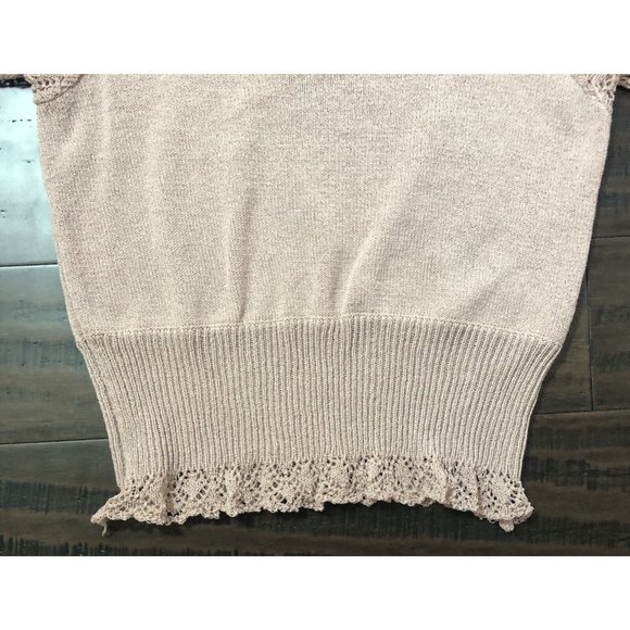 Free People Crochet Sleeve Sweater S Small Pink Mauve Open Knit Fitted Preppy - Picture 2 of 10